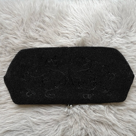 Vintage Black Beaded Clutch with Rhinestone Closure Formal Evening Purse Bag - Picture 10 of 10